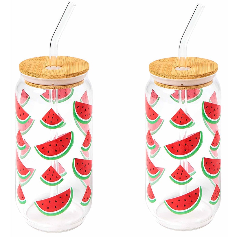 Glass Tumbler with Bamboo Lid and Straw - Set of 2 - 16oz