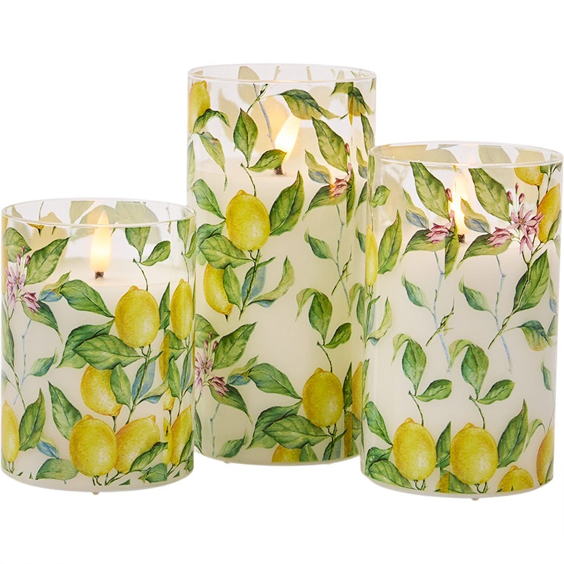 Set of 3 Lemon Themed Glass LED Candles