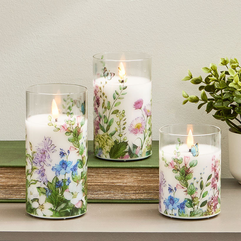 Candles LED In Glass Holder Lemon or Wildflower Set of 3