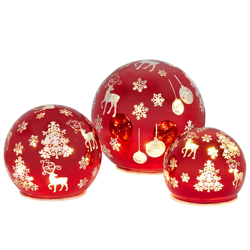 Set of 3 Holiday Light Cast Glass Globes