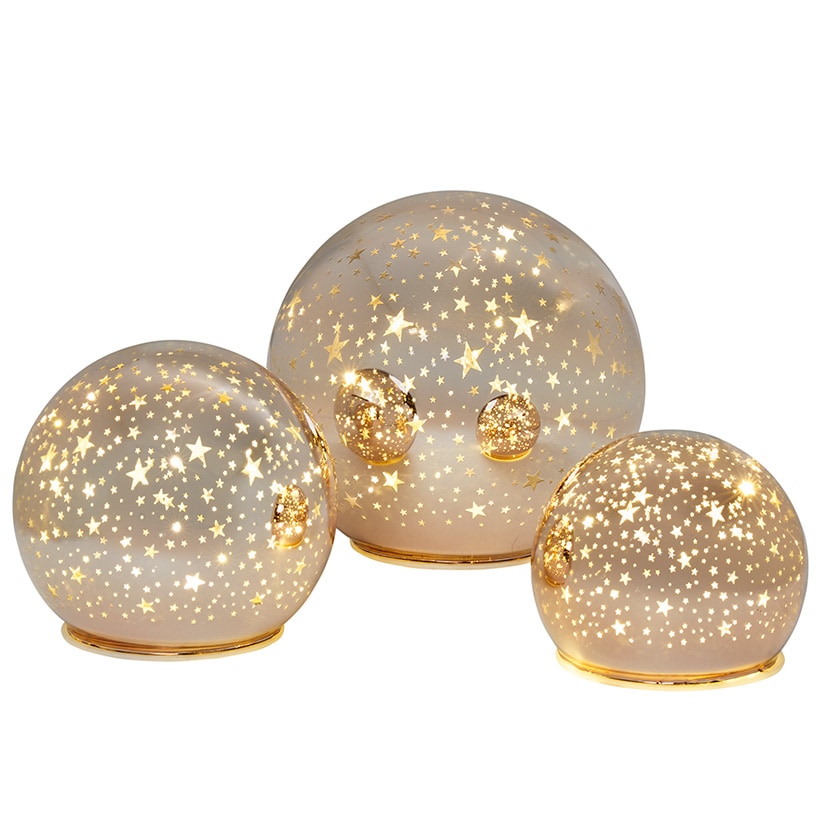 Set of 3 Holiday Light Cast Glass Globes
