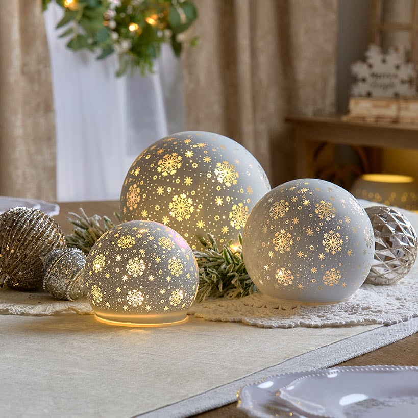 Set of 3 Holiday Light Cast Glass Globes