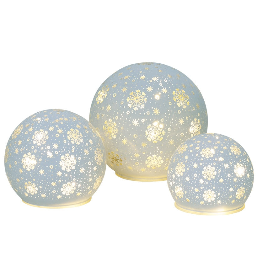 Set of 3 Holiday Light Cast Glass Globes