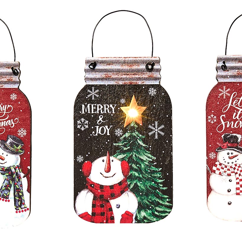 Set of 3 Lighted Mason Jar Ornaments