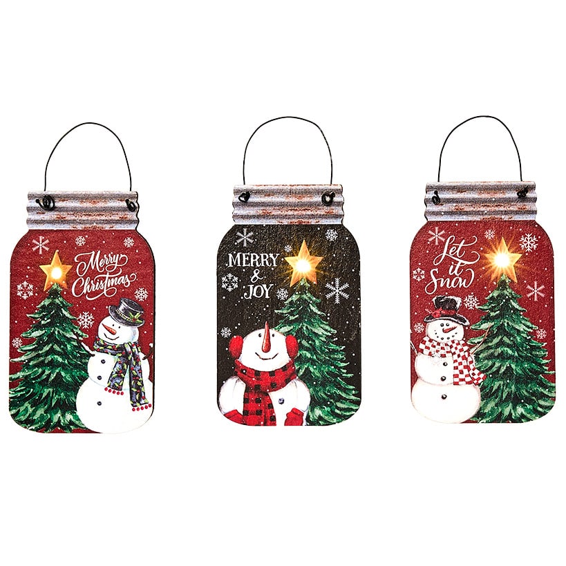Set of 3 Lighted Mason Jar Ornaments