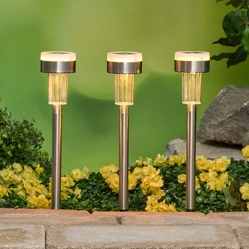 Dual-Lit Solar LED Garden Stakes - Set of 3