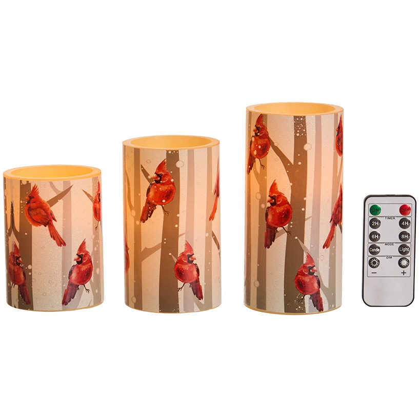 Flameless Flickering LED Candles with Winter Art- Set of 3