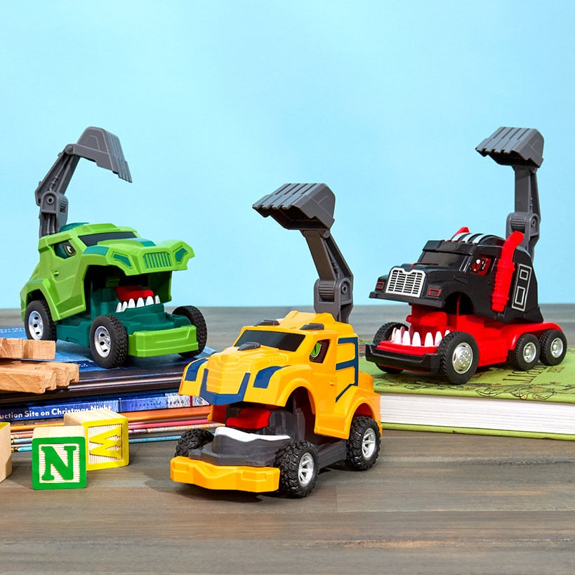 Transforming Dinosaur Trucks Set - 3 Pull-Back Trucks with Excavators
