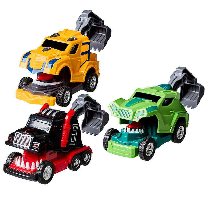 Transforming Dinosaur Trucks Set - 3 Pull-Back Trucks with Excavators