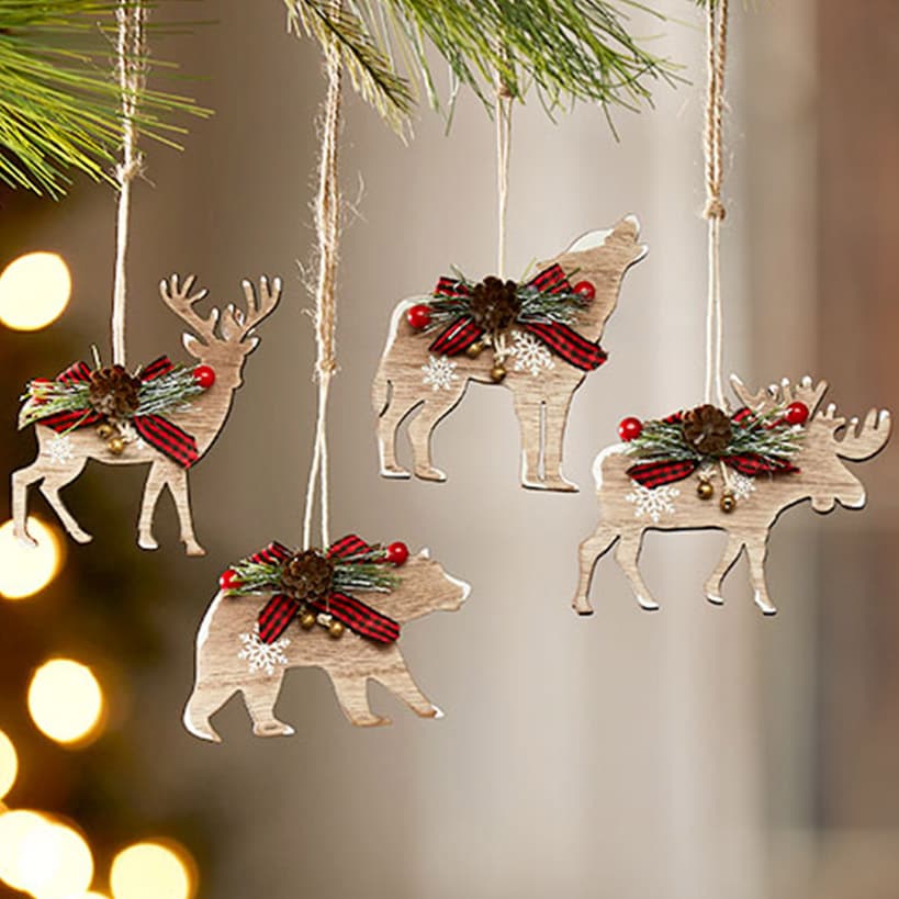 Set of 4 Woodland Animal Ornaments