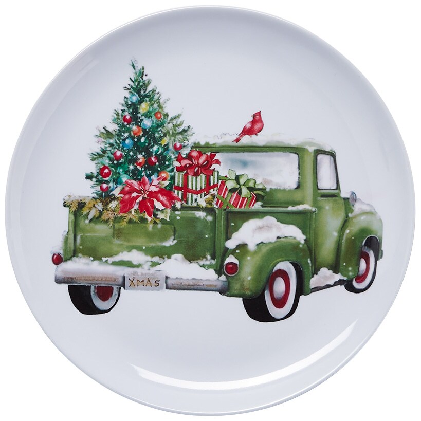 Set of 4 Festive Holiday Truck Melamine Plates