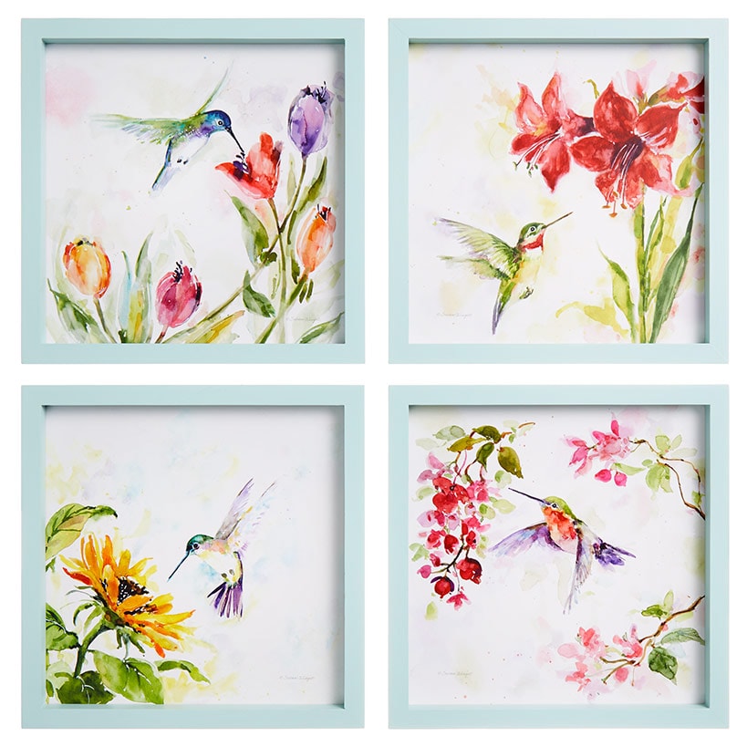 Framed Wall Art - Hummingbird, Butterfly, or Seashell Theme - 4 Pc