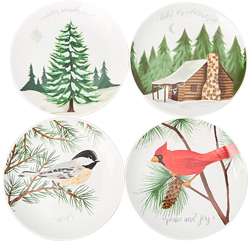 Set of 4 Winter Forest Appetizer Plates