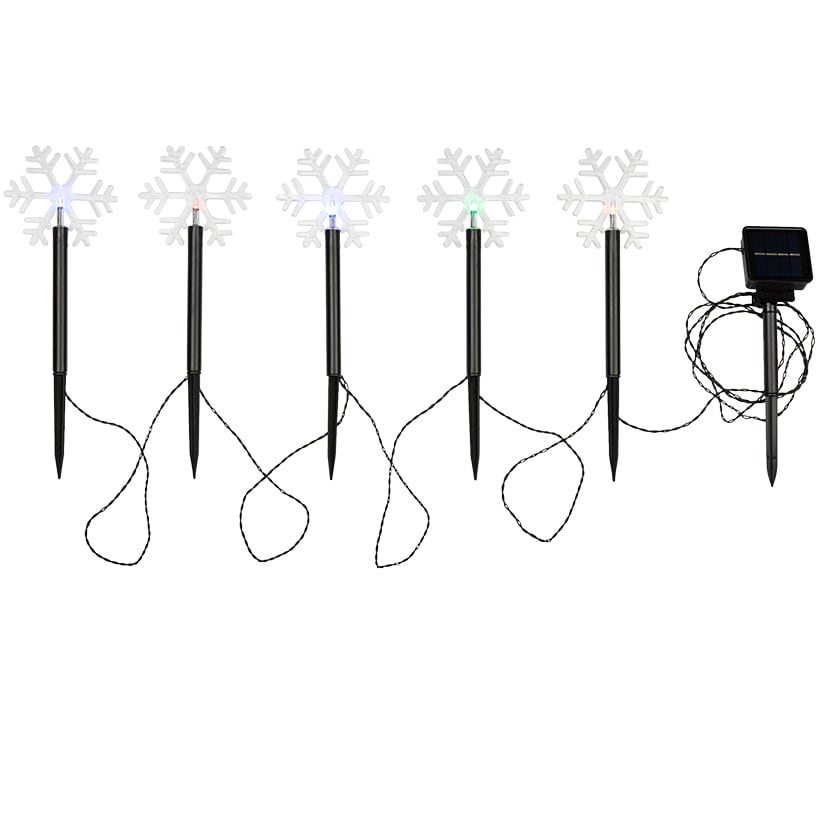 Solar LED Christmas Snowflake Changing Lights Set of 5