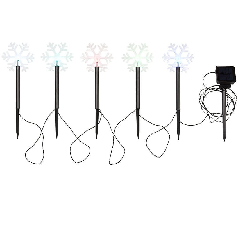 Solar LED Christmas Snowflake Changing Lights Set of 5
