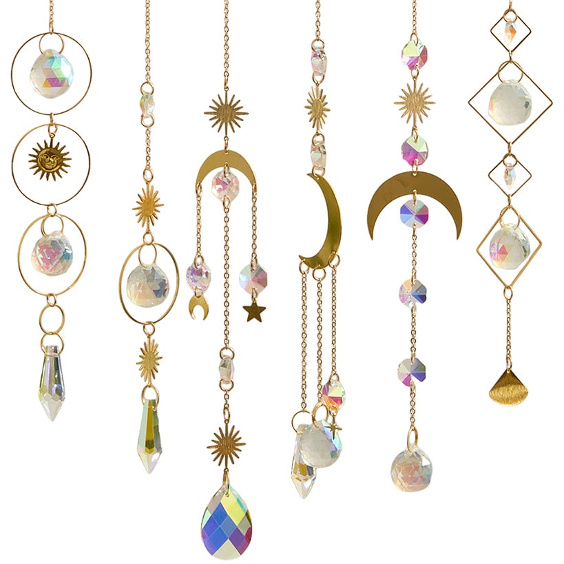 Set of 6 Glass Hanging Suncatchers - Decorative Art Glass Window Decor