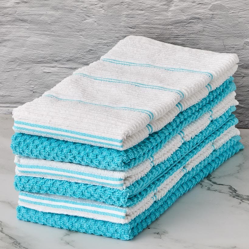 Solid and Patterned Kitchen Towel Bundle 100% Cotton, Set of 6