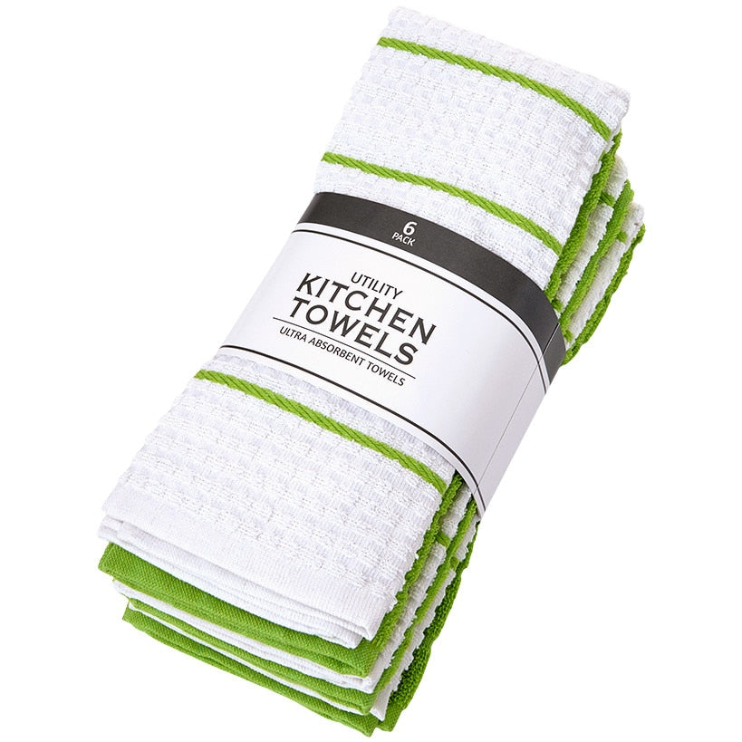 Solid and Patterned Kitchen Towel Bundle 100% Cotton, Set of 6