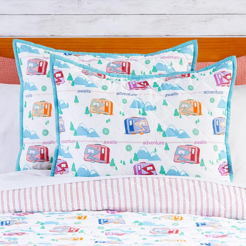 Vintage Camper Reversible Quilt, Sham, or Accent Pillow