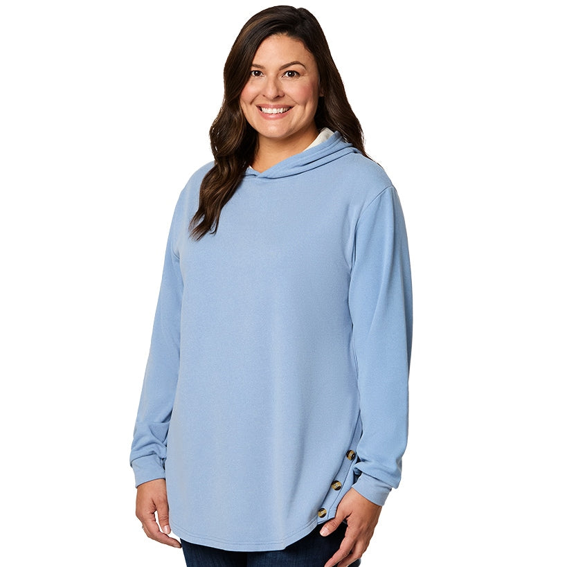 Women's Long-Sleeve Hooded Pullover with Decorative Buttons