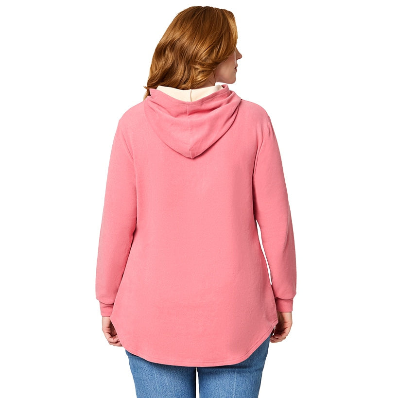 Women's Long-Sleeve Hooded Pullover with Decorative Buttons