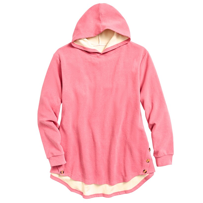 Women's Long-Sleeve Hooded Pullover with Decorative Buttons