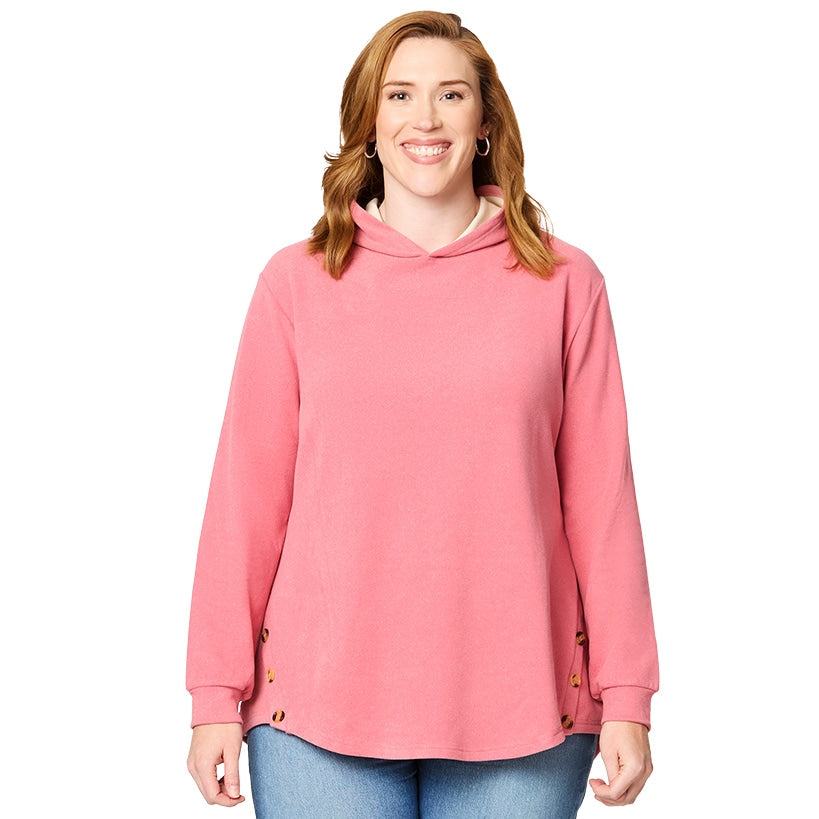 Women's Long-Sleeve Hooded Pullover with Decorative Buttons