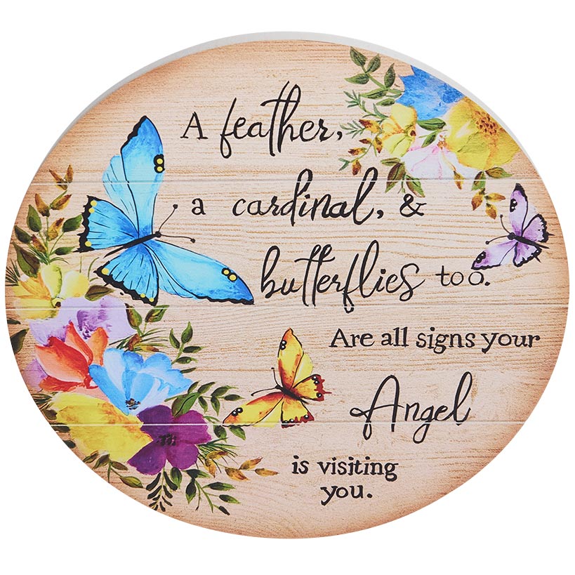 Round Butterfly Wall Plaque With Angel Sentiment