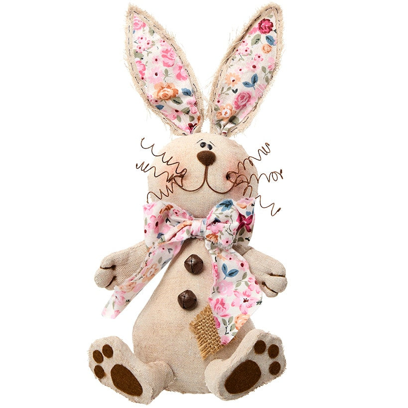 Pink Easter Plush Country Bunny With Flower Print