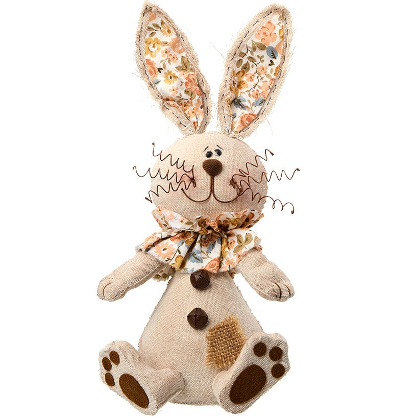 Pink Easter Plush Country Bunny With Flower Print