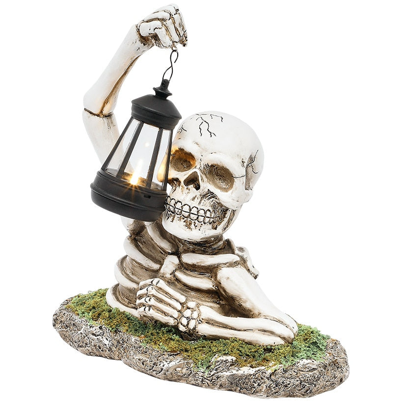 Halloween Skeleton Statue With Solar Lantern