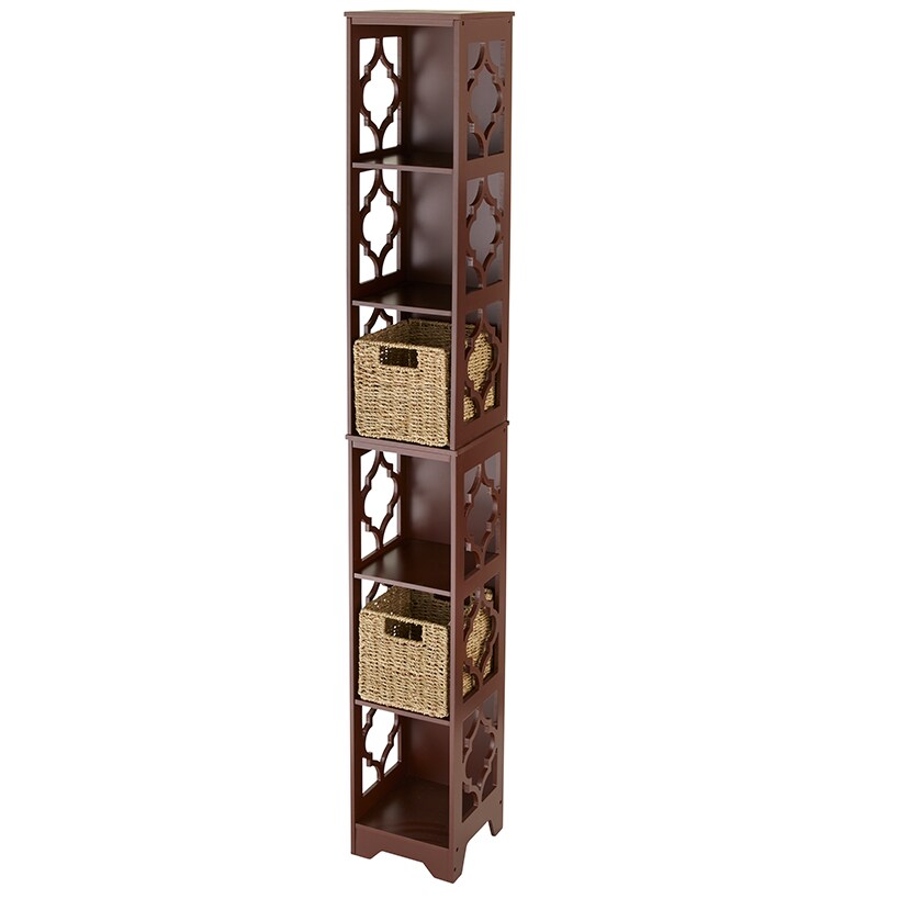 Slim Wood Storage Tower with Decorative Open Display Sides - 6-Tier