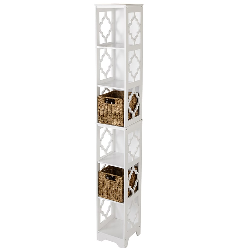 Slim Wood Storage Tower with Decorative Open Display Sides - 6-Tier
