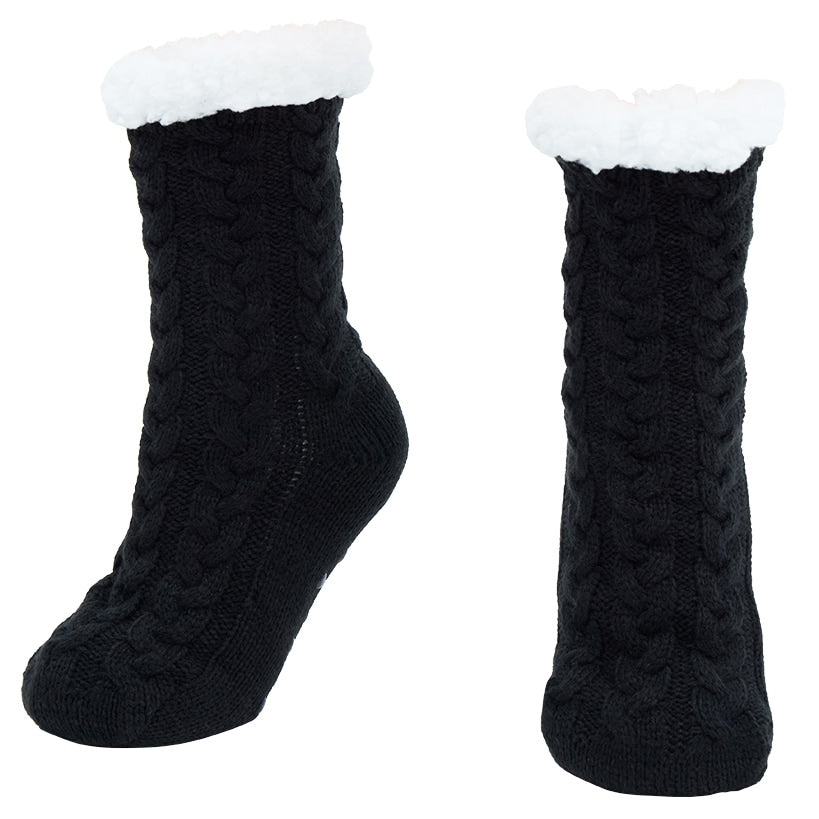 Women's Fleece-Lined Knitted Slipper Socks with Grippers