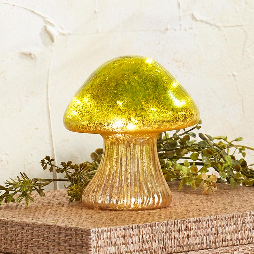Fall Lighted Glass Mushrooms - Green, Yellow or Orange
