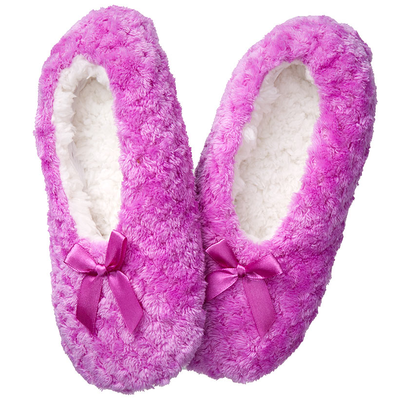 Women's Snuggly Pull-On Slipper Socks with Grippers - Lavender Small