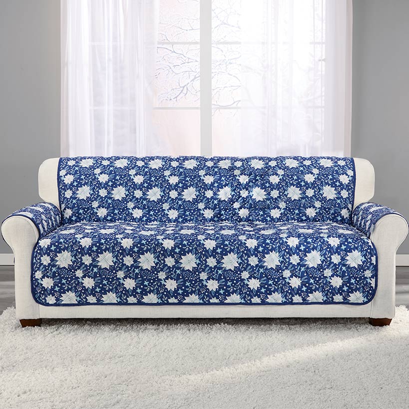 Christmas Blue Floral Chair Furniture Protector