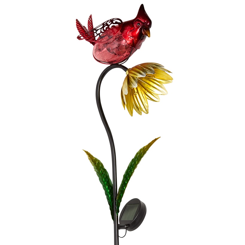 Solar Flower With Perched Bird Garden Stake - Blue or Red