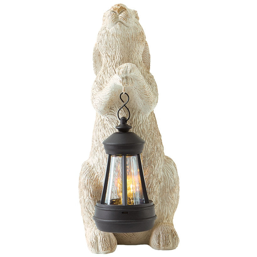 Solar White Bunny Garden Statue Holding Lantern