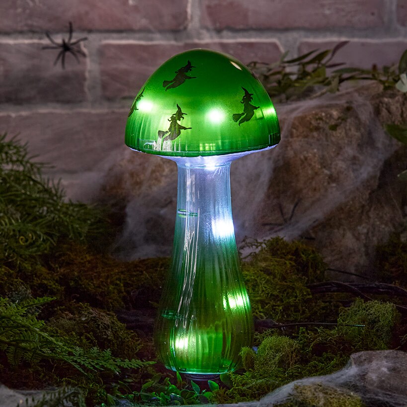 Halloween Mushroom Solar Stake Themed In Orange Purple And Green