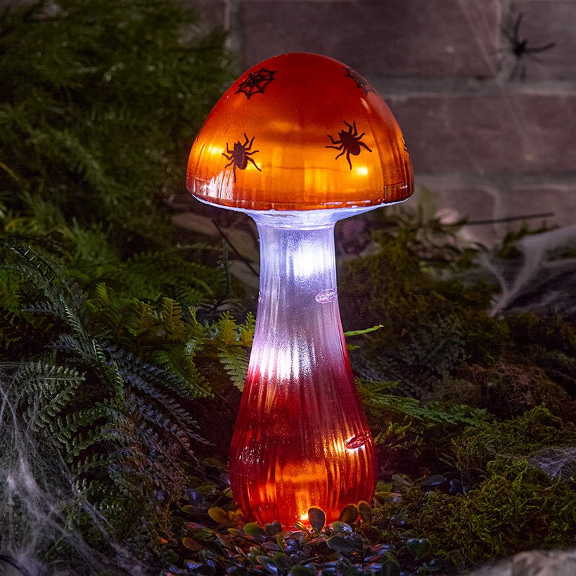 Halloween Mushroom Solar Stake Themed In Orange Purple And Green
