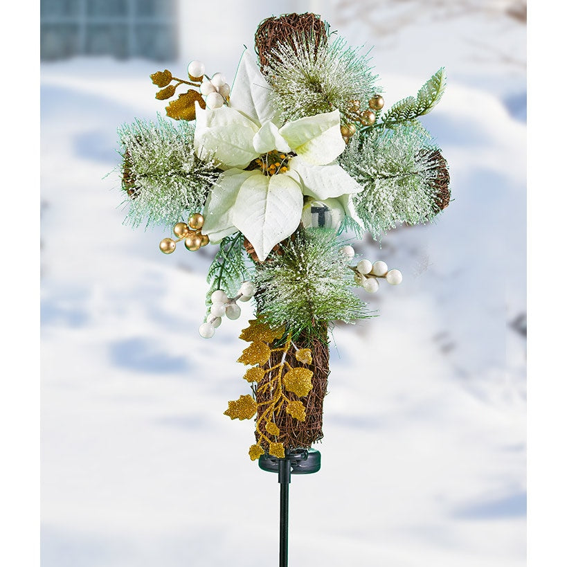 Solar Lighted Golden or Christmas Cross Stakes