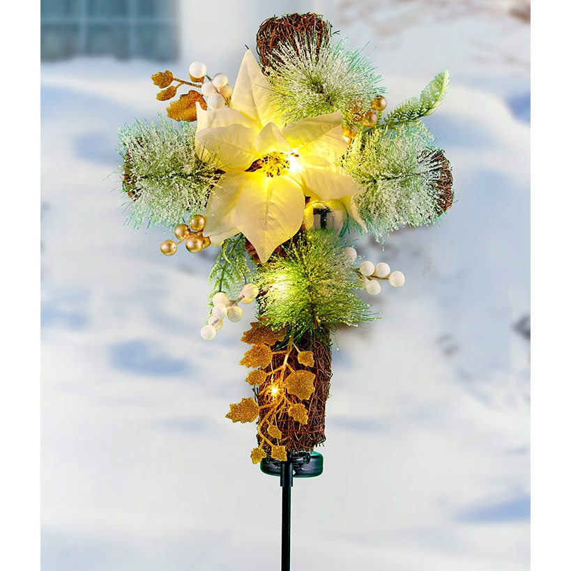 Solar Lighted Golden or Christmas Cross Stakes