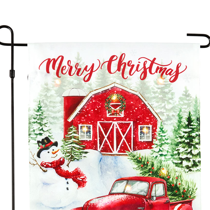 Solar Red Truck Christmas Flag with Pole