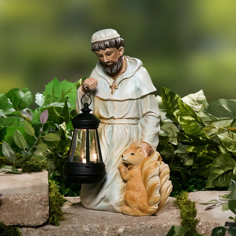 Solar Saint Statues – Mary with Cross and St. Francis with Lantern