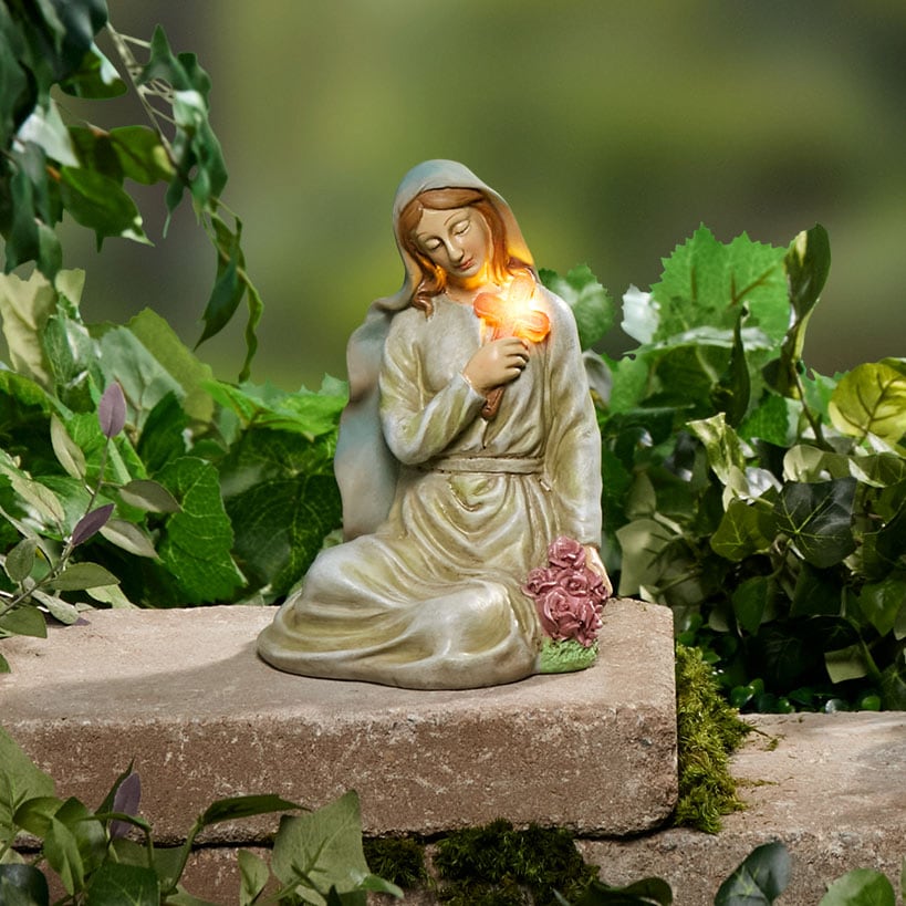 Solar Saint Statues – Mary with Cross and St. Francis with Lantern