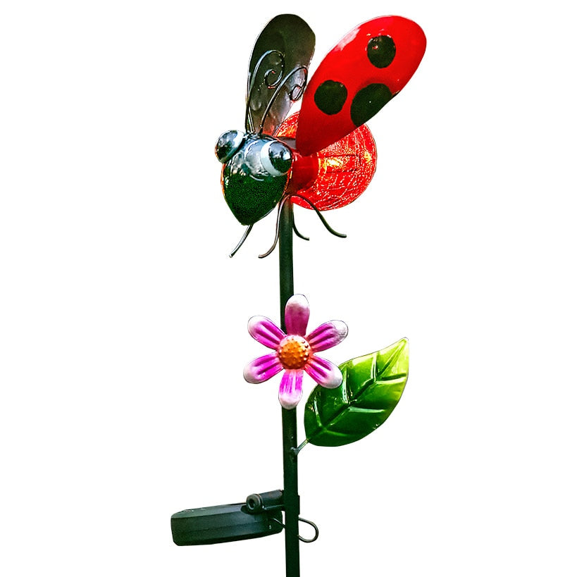 Solar Garden Stakes with Insect Designs – Ladybug, Butterfly, and Bee