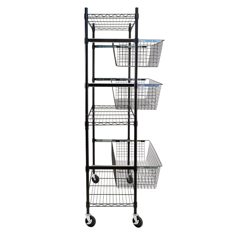 Adjustable Rolling Garage Shelving Unit with 3 Pull-Out Baskets Black