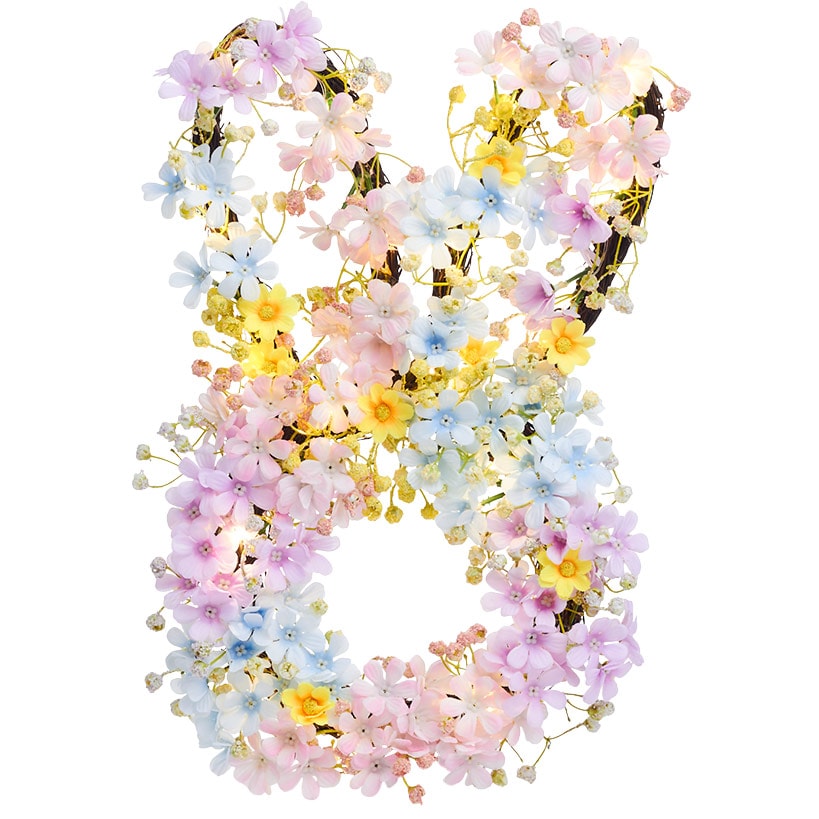 Easter Lighted Bunny Shape Spring Flower Wreath - Battery Operated