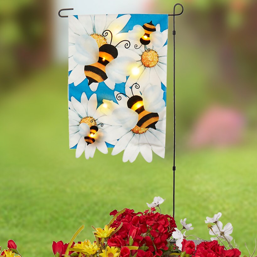 Spring LED Garden Flag with Pole – Bumblebee or Butterfly
